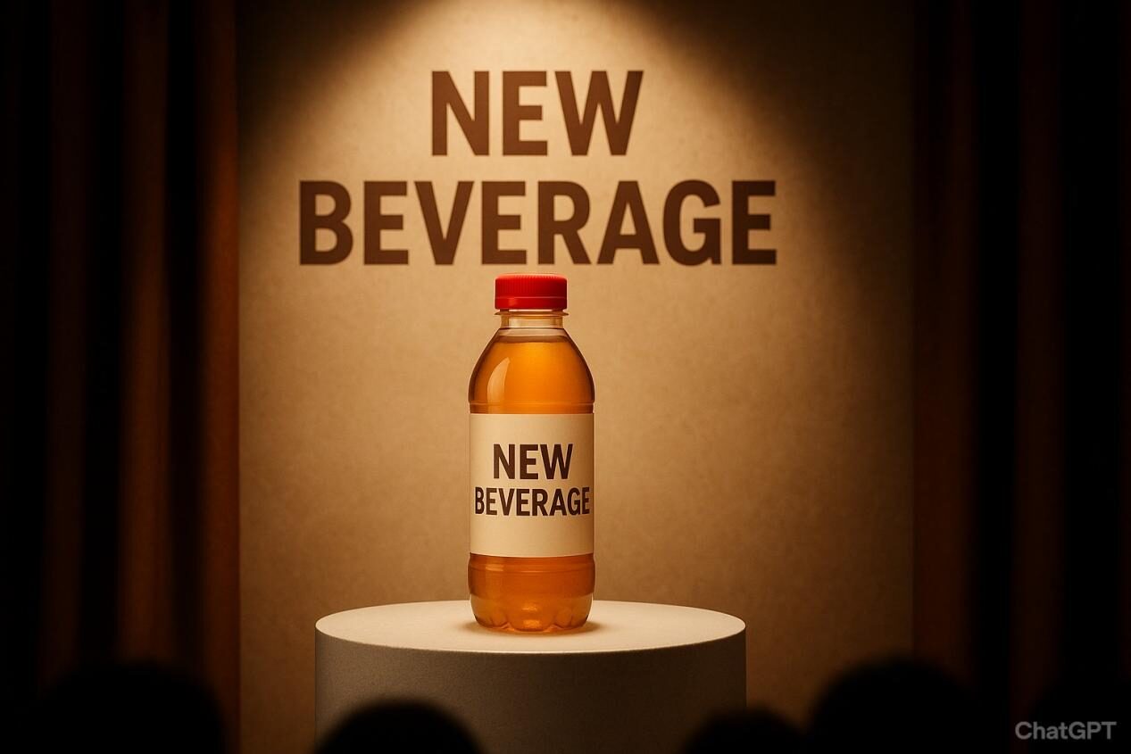 Nouveau produit de boisson affiché lors de l'événement de lancement, représentant le succès du marché.