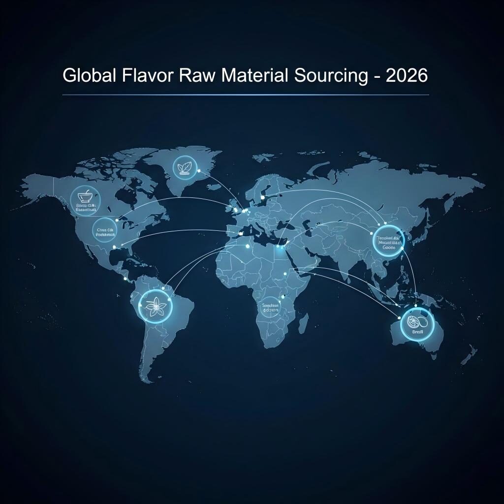 Visualisez la complexité de l’industrie mondiale des arômes. Cette carte met en évidence les principaux centres d’approvisionnement – ​​des huiles d’épices indiennes aux agrumes brésiliens – et souligne la nécessité d’un approvisionnement stratégique en 2026.