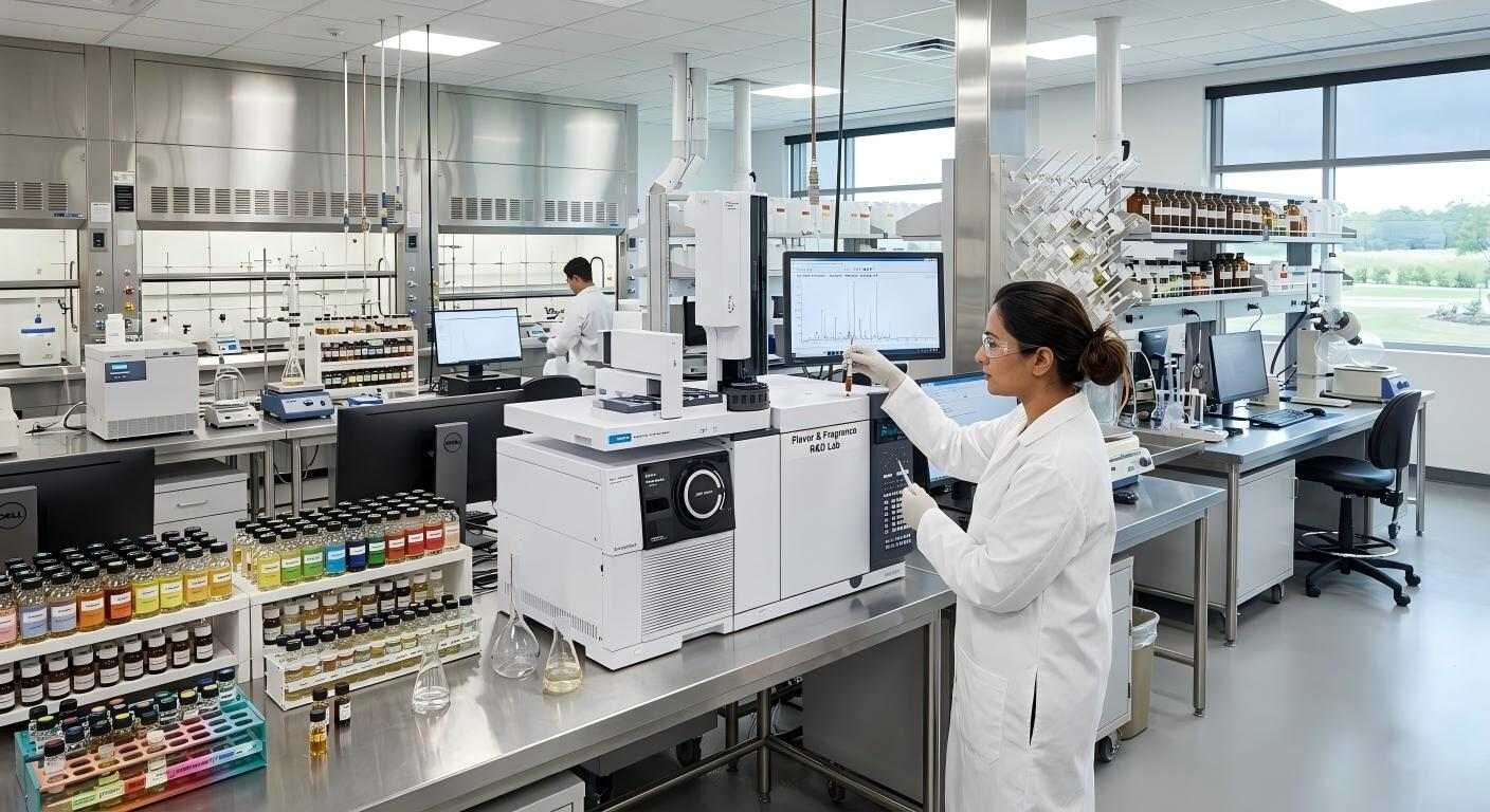 استكشف مختبر النكهات المتطور حيث نستخدم تقنية GC-MS لتحليل المركبات العطرية من أجل ابتكار غذائي فائق.