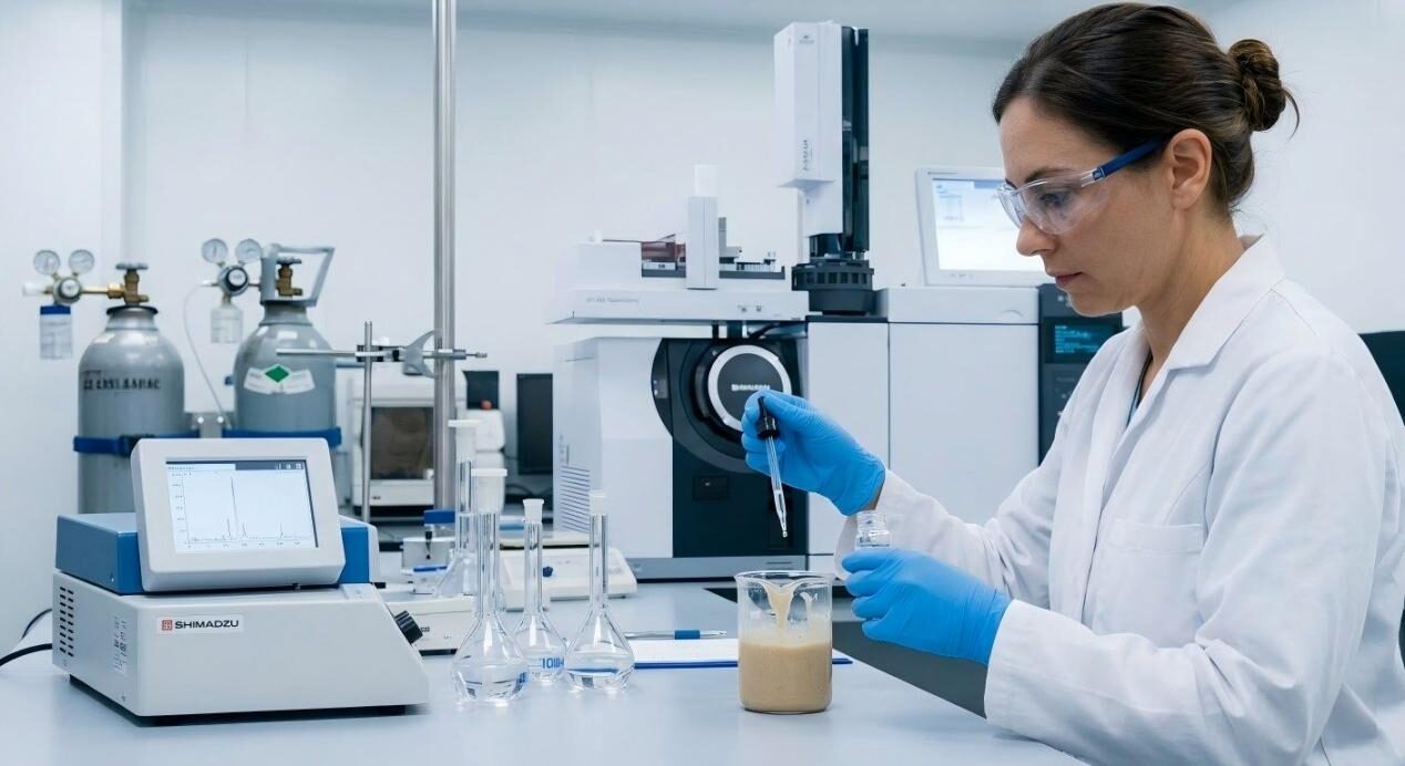 Un chimiste des arômes dans un laboratoire utilise des instruments précis et la technologie GC-MS pour développer des arômes de protéines végétales.