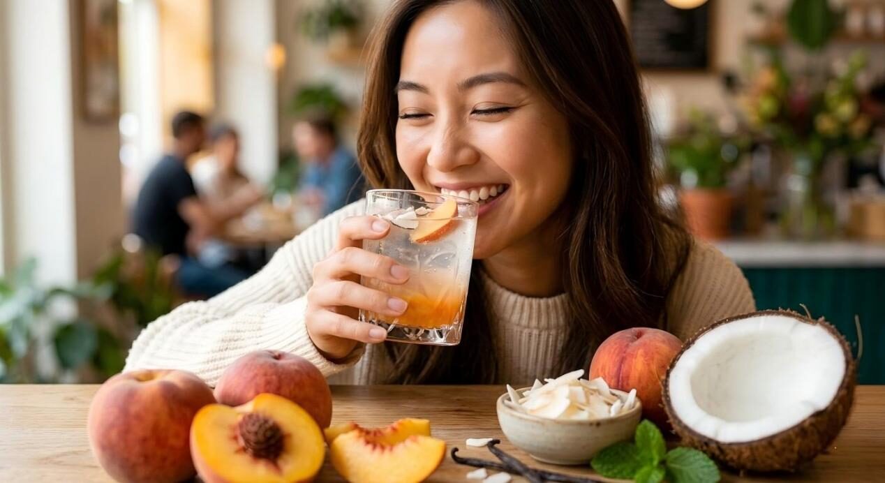 A high-definition photo of a consumer enjoying a beverage, highlighting the link between raw ingredients and sensory satisfaction.