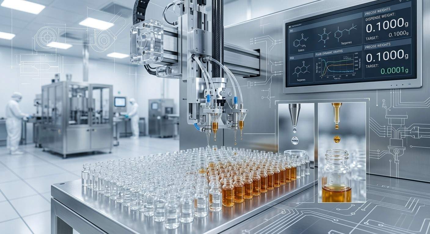 Прецизионные высокопроизводительные роботизированные системы, автоматизирующие дозирование ароматических концентратов на современном производственном предприятии.