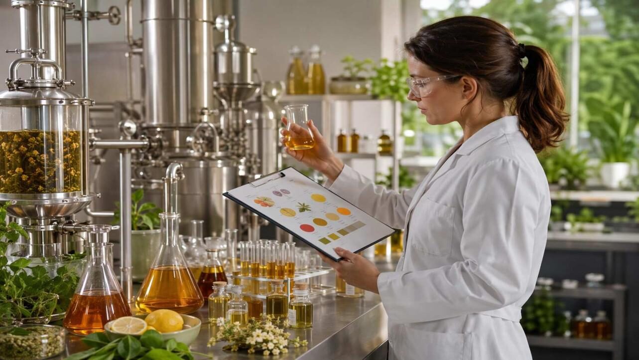 Inside the laboratory process for natural flavor extraction and formulation for better-for-you energy drinks — from botanical sourcing to heat-stable concentrate development.
