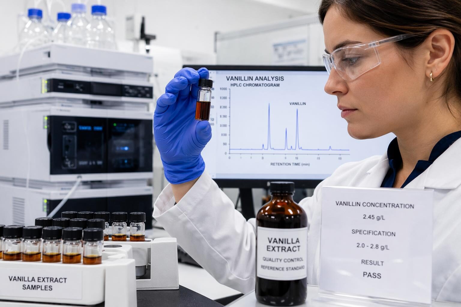 تحليل HPLC للفانيلين، مراقبة جودة نكهة الفانيليا، التحقق من مستخلص الفانيليا، الاختبارات المعملية للأغذية
