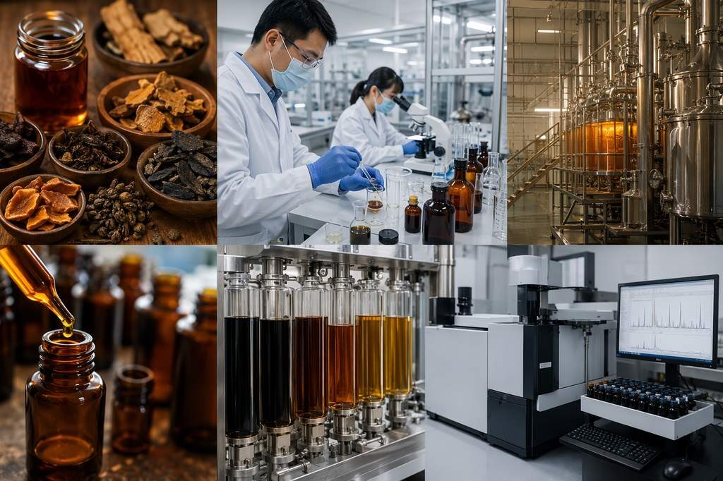 Guangdong Unique Flavor Co., Ltd.'s ISO22000-certified GMP manufacturing facility developing botanical bitter and amaro-style aperitif flavor concentrates — featuring precision extraction of gentian, orange peel, wormwood, and aromatic herbs with HPLC-validated bitter compound quantification, sensory panel validation, and complete regulatory compliance documentation for global B2B beverage manufacturer customers.