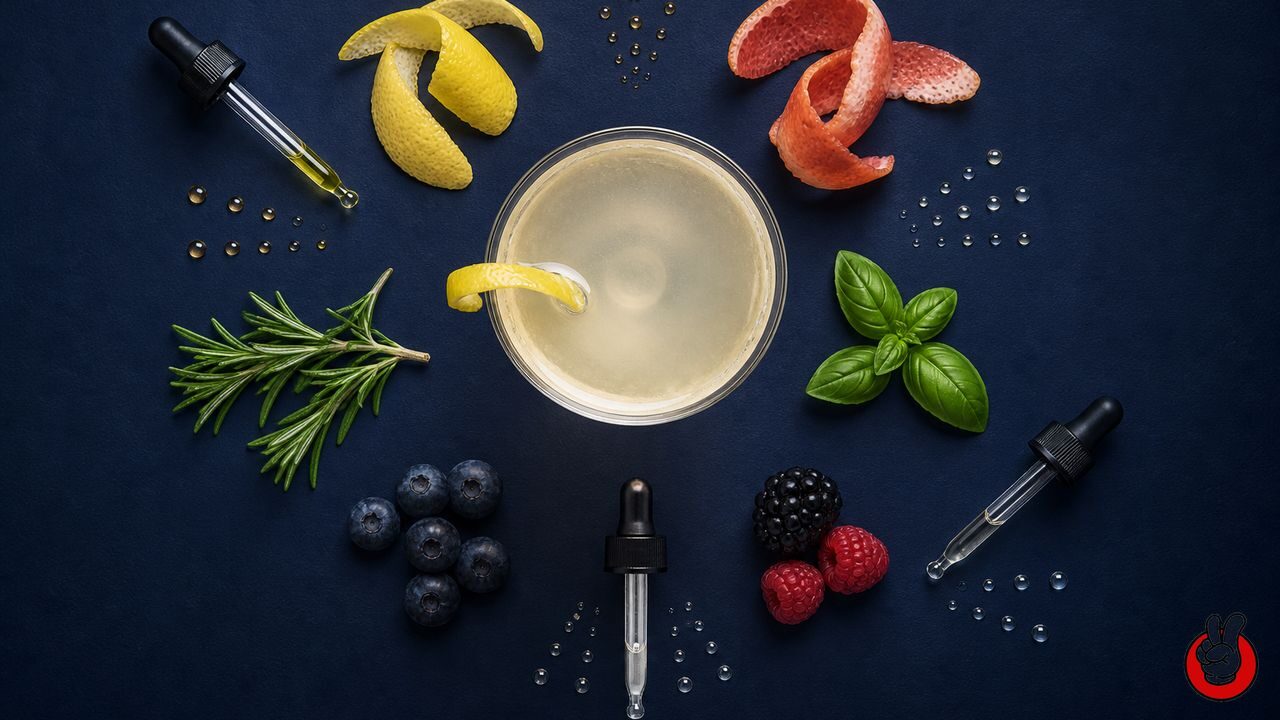 Citrus, botanicals and controlled acid components surround a clean cocktail composition.