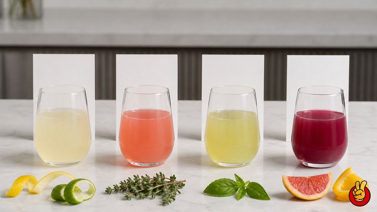 A blind sample lineup supports systematic evaluation of sweetness, bitterness and finish.